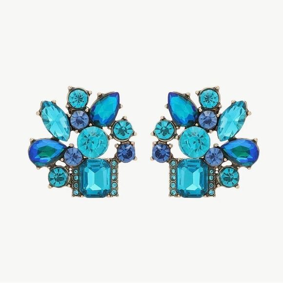 🩵 NEW Blue mosaic cluster crystal earrings 🩵 - Picture 2 of 4